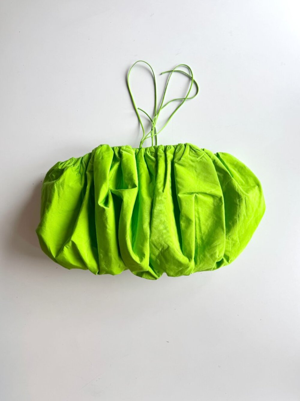 NWT ZARA Green Taffeta Ruched Cropped Halter Bubble Top, Size S